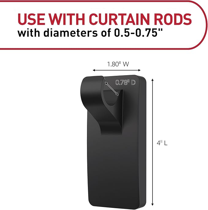 Command 10 lb Matte Black Curtain Rod Hooks, 2 Hooks and 4 Strips, No Drilling - Image 2