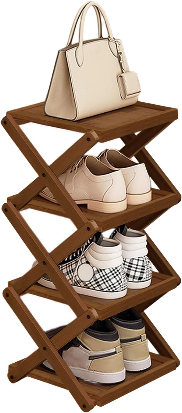 YYW Flat Bamboo Shoe Rack for Entryway, Installation-Free and Folding Vertical by YYW