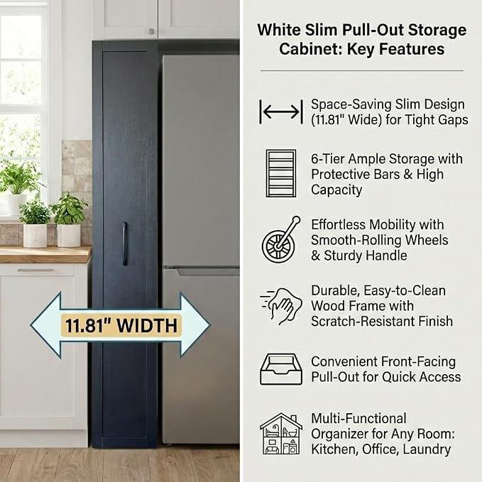 Slim Rolling Storage Cart, 6-Tier Pull-Out Spice Rack - Image 6