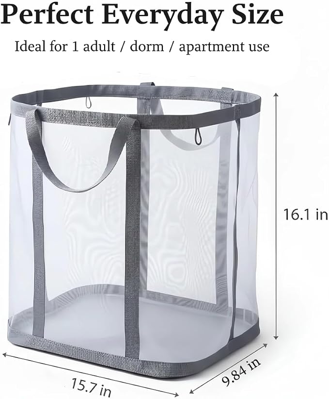 Wall-Mounted Foldable Laundry Basket, 41L Mesh Hamper, 2 Pack | Collapsible - Image 3