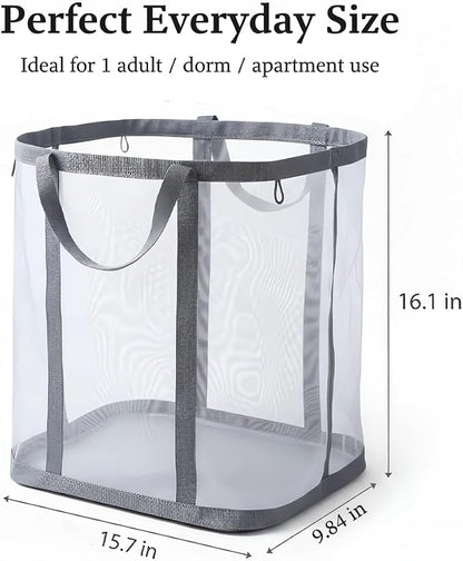Wall-Mounted Foldable Laundry Basket, 41L Mesh Hamper, 2 Pack | Collapsible - Image 3