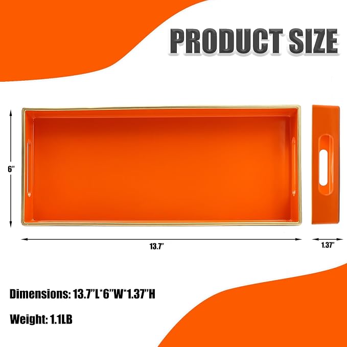 Orange Bathroom Vanity Tray for Countertop, Small Plastic Toilet Tank Versatile - Image 5