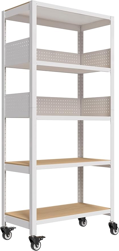 HOMEDANT House White 32" W 5 Tier Rolling Pegboard Storage Cart Wheels | by TheBestOrganizingSolution