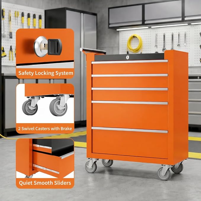 Garvee Rolling Tool Chest, 5 Drawers Tool Storage Cabinet, Toolbox - Image 6