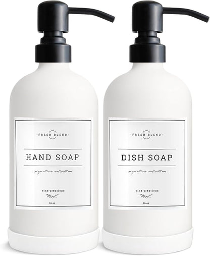 Vine Creations White Glass Soap Dispenser, 2 Pack Kitchen Soap Dispenser Set by VineCreations