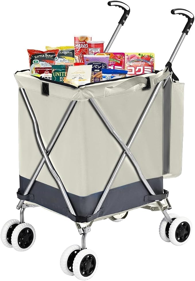 Folding Shopping Cart for Groceries, Water-Resistant Heavy-Duty Canvas Trolley by supenice