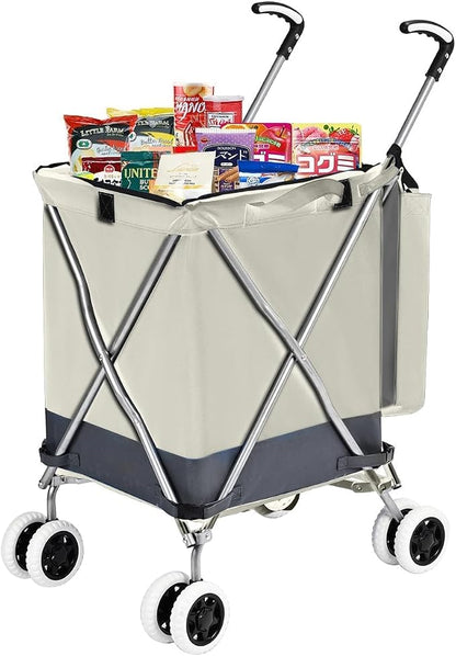 Folding Shopping Cart for Groceries, Water-Resistant Heavy-Duty Canvas Trolley by supenice