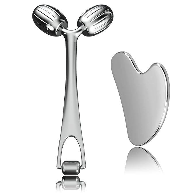 Yeamon Gua Sha Facial Tools and Face Roller Set, Facial Massage Tool by Yeamon