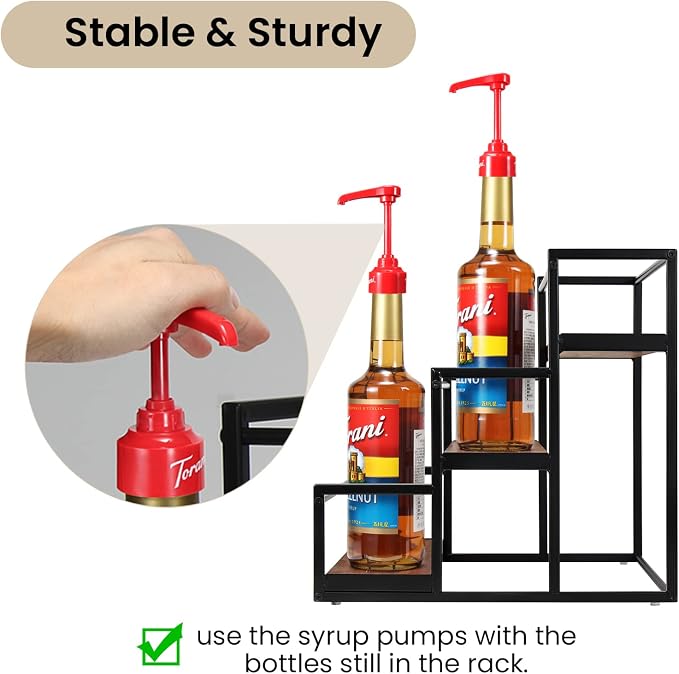 THYGIFTREE Coffee Syrup Rack Organizer 3-Tier 12 Syrup Bottles Holder Stand - Image 3