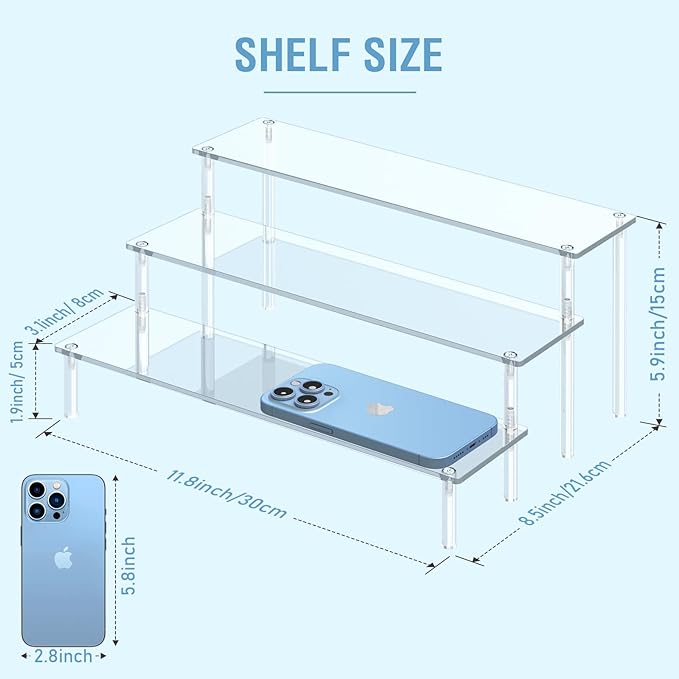 Acrylic Display Risers, 3 Tier Perfume Organizer Stand, Large Shelf Risers - Image 2