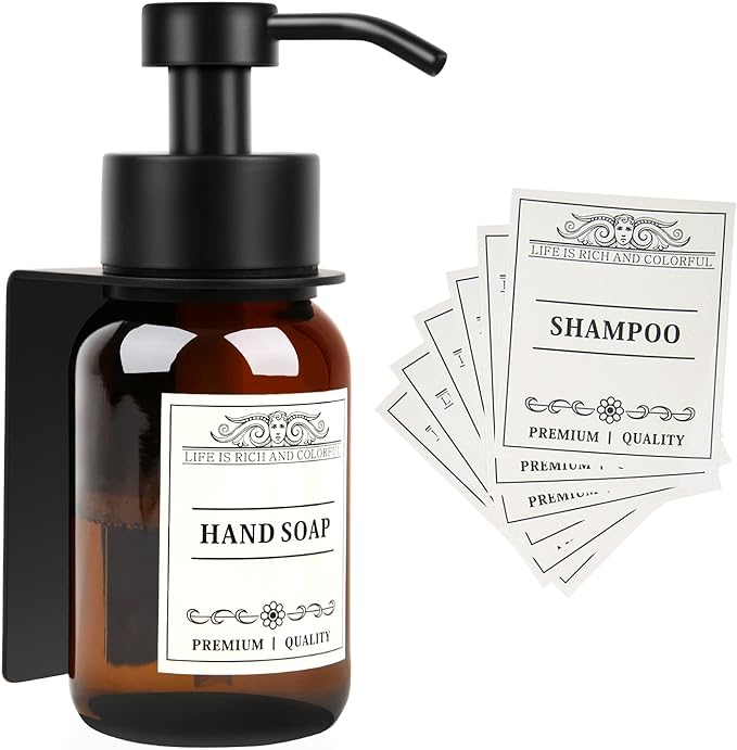 Glass Soap Dispenser with Pump and Wall Mount Holder, 8.5 Oz Shampoo and by NOBTOU