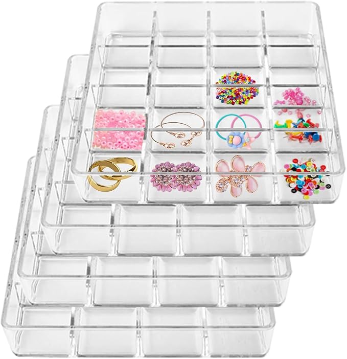 4 PCS Stackable 16 Grids Jewelry Organizer Tray, Accessories by Hiyoo