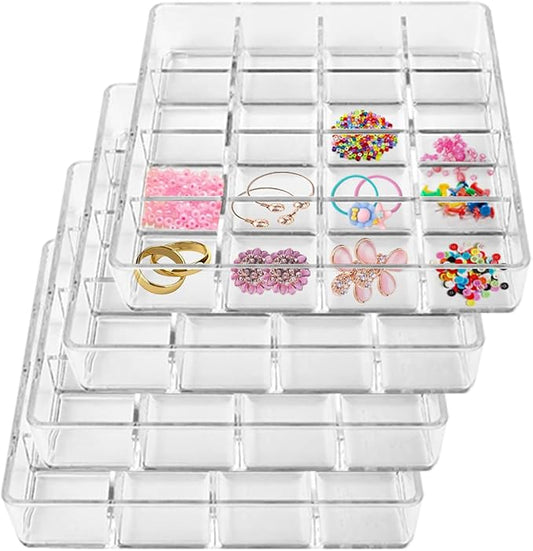 4 PCS Stackable 16 Grids Jewelry Organizer Tray, Accessories by Hiyoo