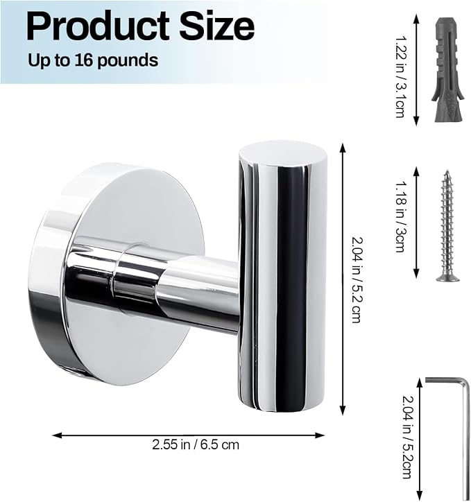 Kruodop Towel Hooks for Bathroom, 6 Packs Wall Mount Towel Holder, Stainless - Image 2