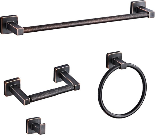 Bathroom Hardware Set 4 Pieces, Oil Rubbed Bronze Towel Bar Set Stainless Steel by bluebyrne