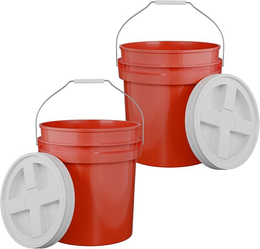 5-Gallon Red Bucket Pail with Gamma Seal Screw on Airtight Lid, Metal Handles by EconoHome
