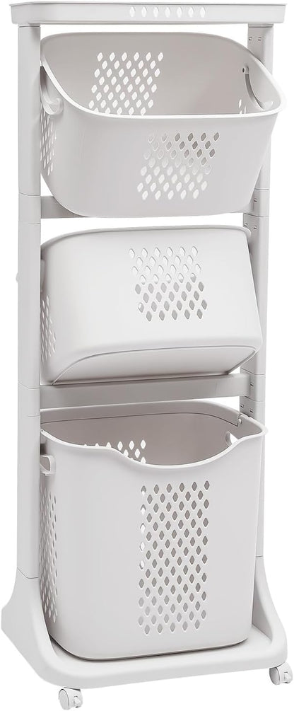 Laundry Basket with Wheels and Handle, Laundry Hamper 3 Section Rolling Laundry - Image 8
