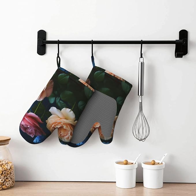 Garden Roses Print Oven Mitts Set of 2, Heat Resistant Silicone Oven Mittens - Image 7