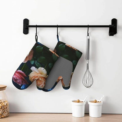 Garden Roses Print Oven Mitts Set of 2, Heat Resistant Silicone Oven Mittens - Image 7