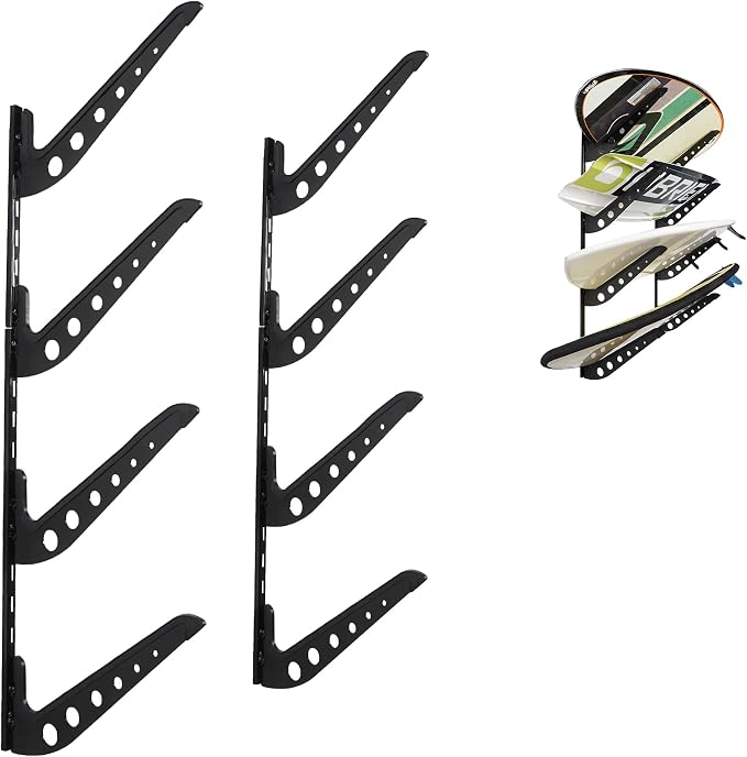 4 Board Surf Rack Wall Mount for Surfboard, Snowboard Storage Adjustable Wall by HIKULAOUTDOORSPORTS