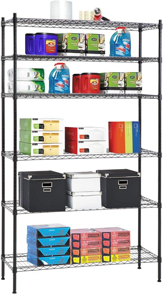 PayLessHere | 6-Tier Wire Shelf | 42"x16"x72" | Black | Adjustable Racks | by BestOffice