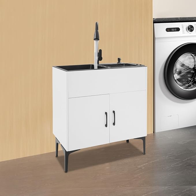 Laundry Sink Cabinet with Stainless Steel Sink and Pull-Out Faucet, Large - Image 7