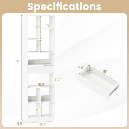 Giantex 71" Bookcase with Drawer, Tall Freestanding Bookshelf with 10 Open Cubes - Image 3