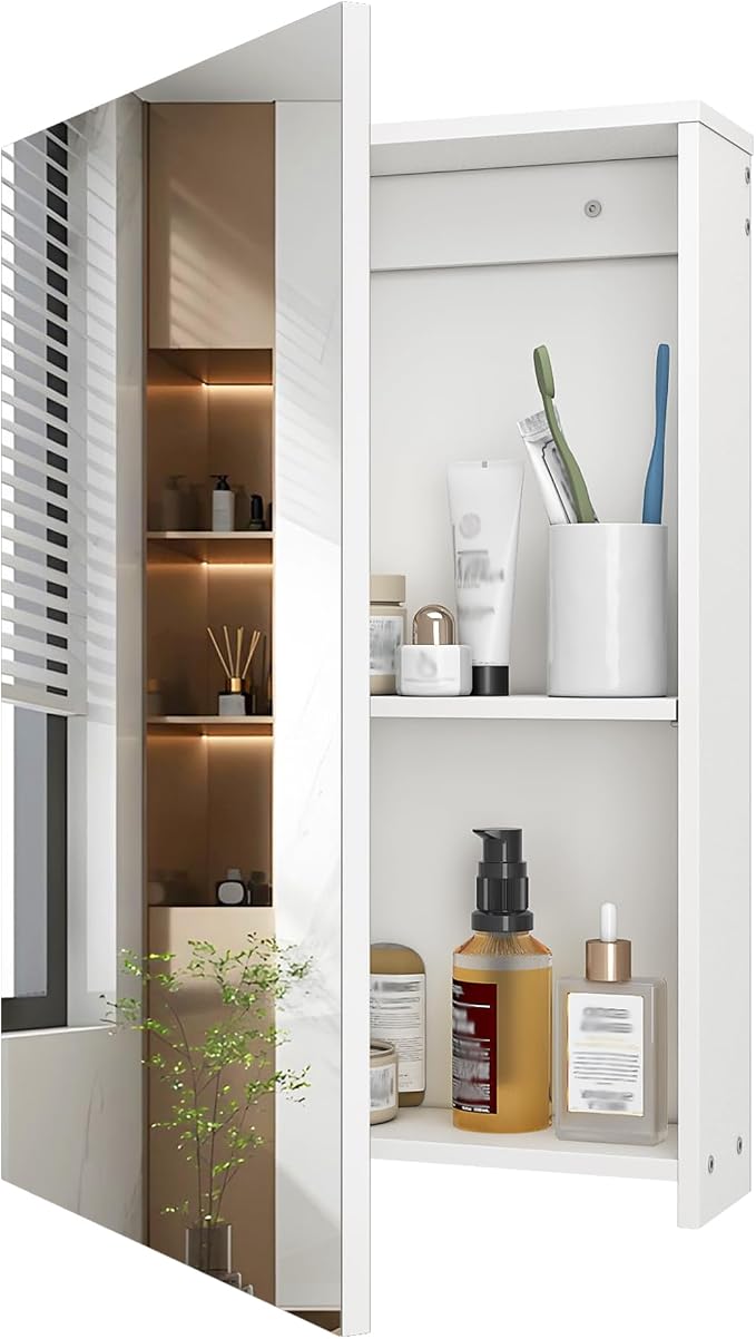 Bathroom Medicine Mirror Cabinet, 13.8'' x 19.7'', Wall-Mounted Bathroom Vanity by Choezon