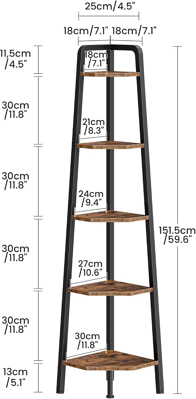 CHOEZON Corner Shelf, 5-Tier Ladder Corner Shelf, Ladder Bookshelf, 59.6" Tall - Image 2