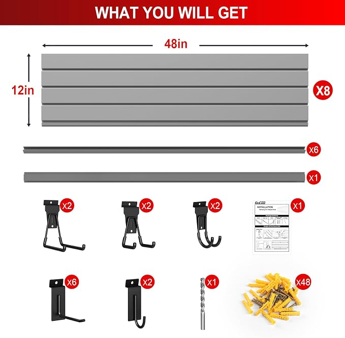 4'H x 8'W Slatwall Panel Garage Wall Organizer - Image 2