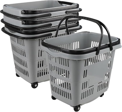 4 Pcs 50 L Plastic Rolling Shopping Basket - Image 9