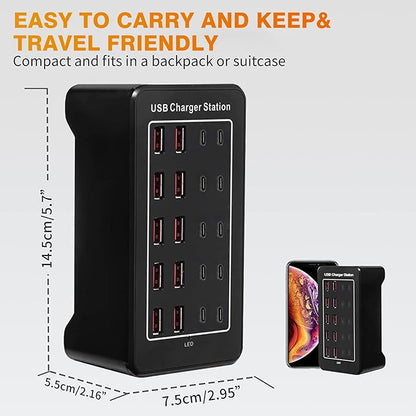 Multi USB Charger, USB C Charging Block Station, 100W 20 Port Multiple USB C - Image 5