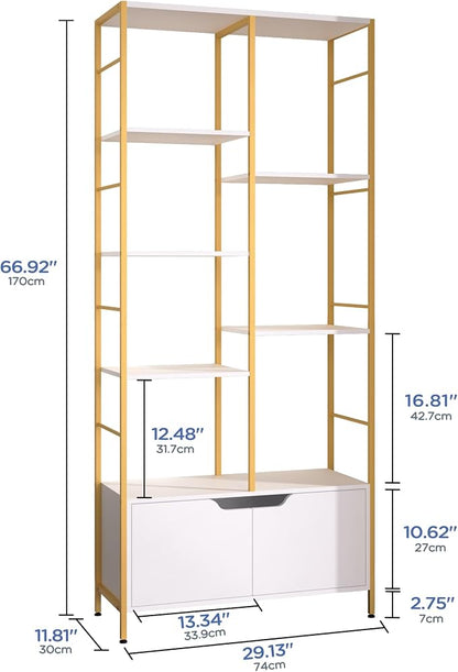 Bookshelf with Doors, 6-Tier Shelf with Storage Cabinet, Industrial Retro - Image 2