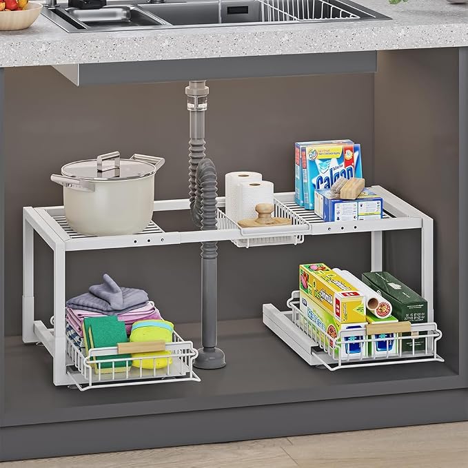 Under Sink Organizer, Pull Out Storage Organizer, 2 Tier Sliding Sink Organizer by INGIORDAR