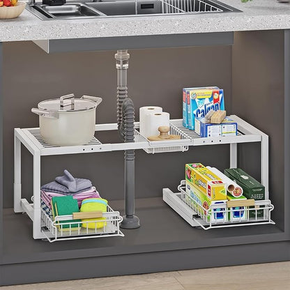 Under Sink Organizer, Pull Out Storage Organizer, 2 Tier Sliding Sink Organizer by INGIORDAR