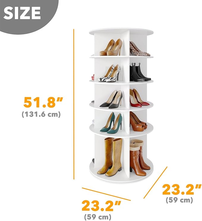SpaceAid Rotating Shoe Rack 5 Tier Organizer, High Bottom Design Shoe Tower - Image 2