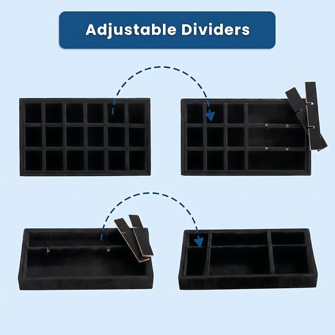 Elsjoy 8 Pack 4 Styles Black Velvet Jewelry Trays, Jewelry Organizer Tray - Image 3