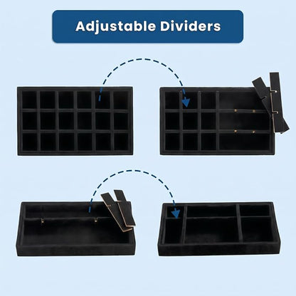 Elsjoy 8 Pack 4 Styles Black Velvet Jewelry Trays, Jewelry Organizer Tray - Image 3