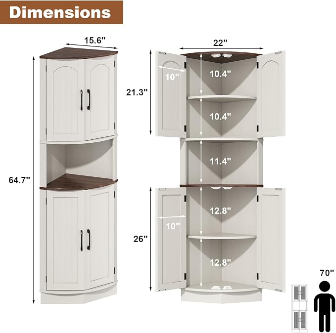 Tall Corner Cabinet, 64.7" Corner Storage Cabinet - Image 2