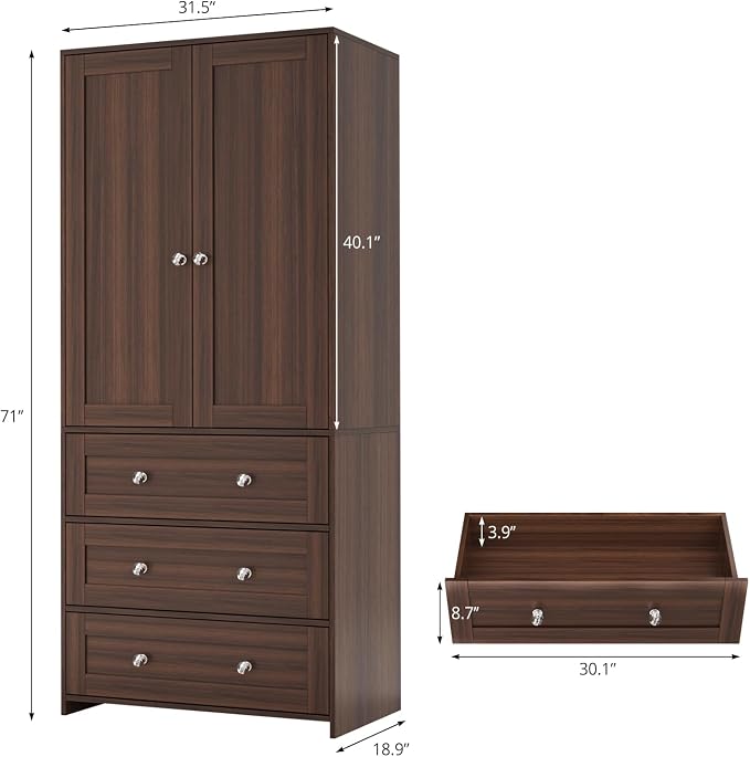VOWNER 71" Tall Armoire Wardrobe Closet - Image 2