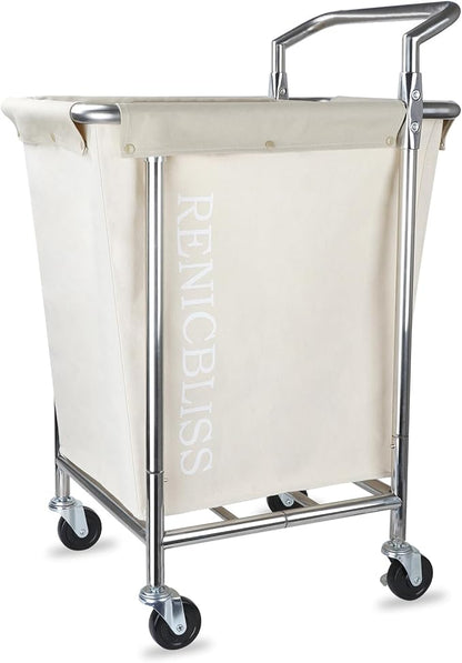 Laundry Cart with Wheels, Rolling Laundry Hamper with Wheels and Handle by Renicbliss
