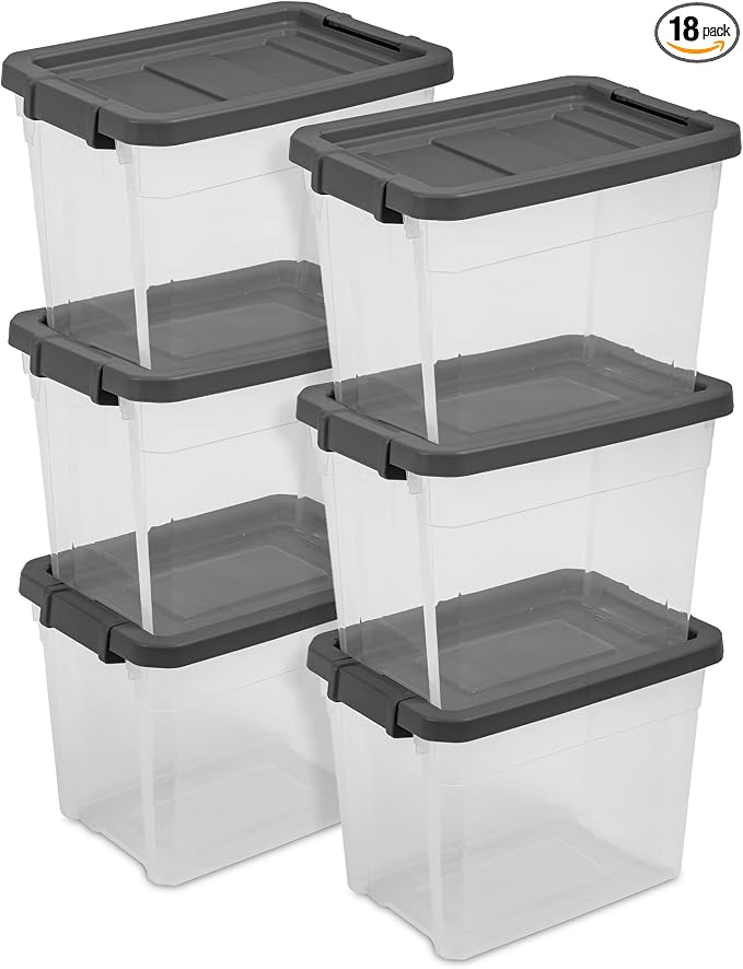 Sterilite 18-Pack Modular Stacker Box, Durable Clear Plastic Storage Bins by Sterilite