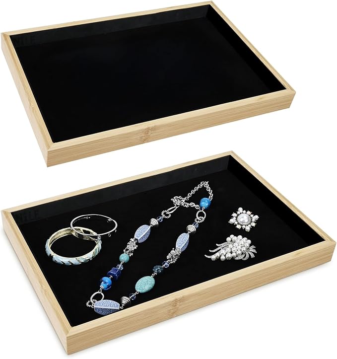 MOOCA 2 Pcs Bamboo Jewelry Display Tray, Presentation Tray, Organizer by Mooca