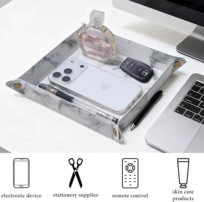 Valet Tray Desktop Storage Organizer – Premium PU Leather Catchall Bedside - Image 5