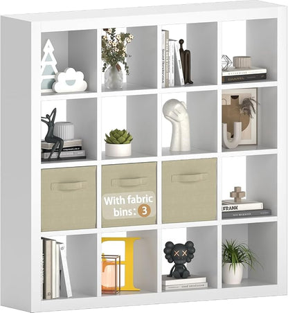furtble Bookshelf with Storage Bins, 16-Cube Storage Organizer with Back Panels by furtble