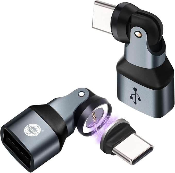 Mini USB A to C Magnetic Adapter 2 Pack, 480 Mbps USBC Male to USB 2.0 Female by EndlesShine