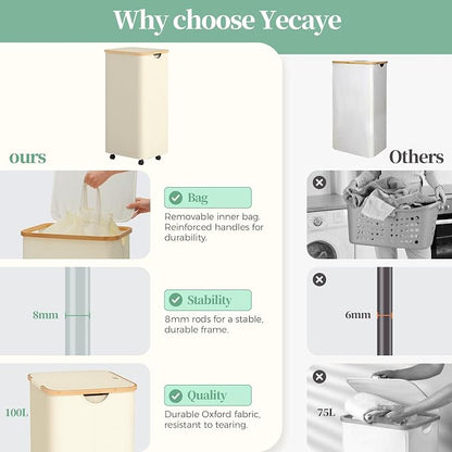 Yecaye 100L Large Capacity Laundry Hamper – Foldable Rolling Laundry Basket - Image 6