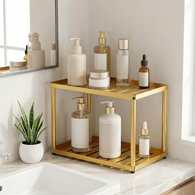 2 Tier Bathroom Counter Organizer, Rectangular Vanity Organizer Shelf, Skincare - Image 7