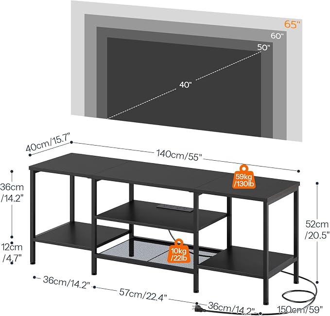 HOOBRO TV Stand with Power Outlets to 65 Inches, TV Console Table with Open - Image 3