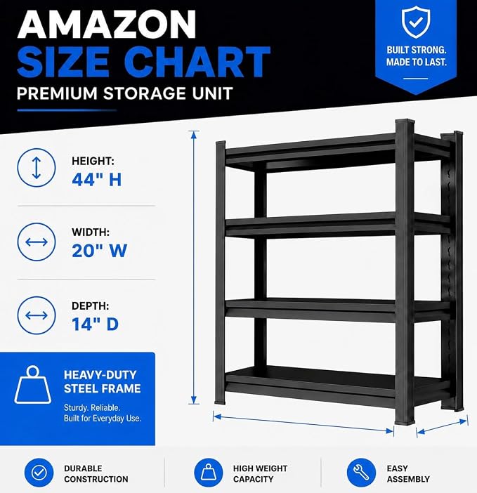4-Tier Heavy Duty Metal Bookshelf, 2000LBS Adjustable Industrial Bookcase - Image 2